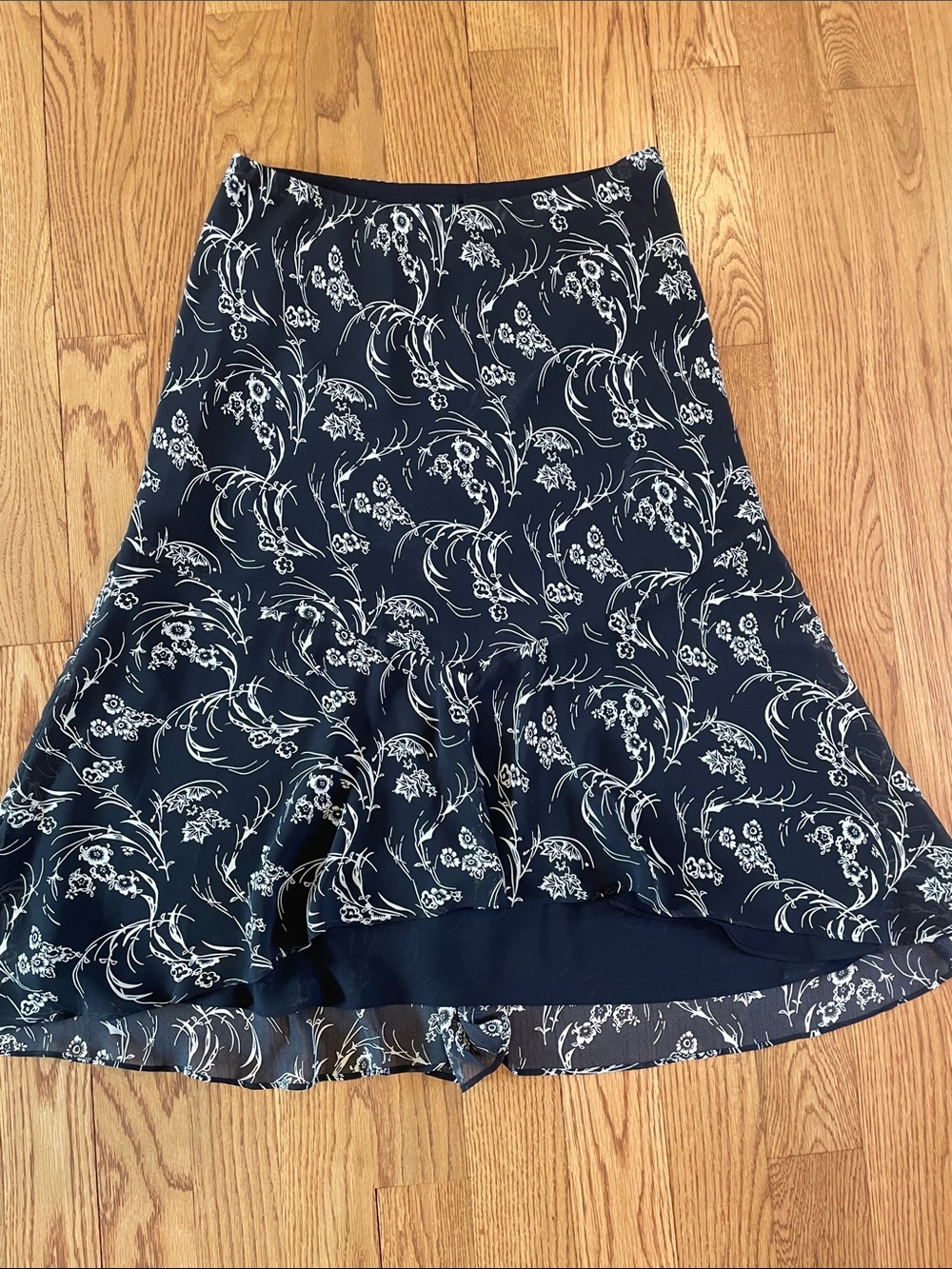 Chaps Navy and White Floral High-Low Skirt